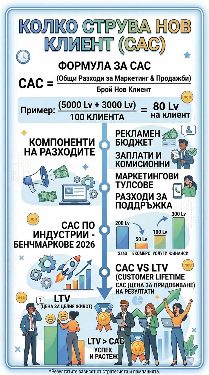 Колко струва клиент (CAC) – подробно ръководство с примери